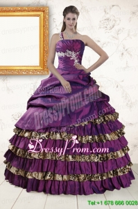 Traditional One Shoulder Quinceanera Dresses with Beading and Leopard