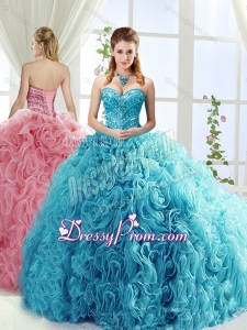 Artistic Rolling Flowers Brush Train Detachable Quinceanera Dresses with Beading