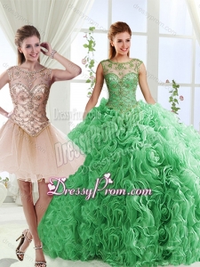Luxurious See Through Scoop Green Detachable Sweet 16 Quinceanera Dresses with Brush Train