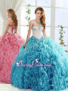 Modest Brush Train Beaded Baby Blue Detachable Sweet 15 Quinceanera Skirts in Rolling Flowers