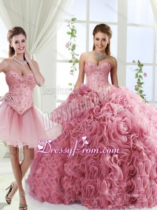 Romantic Beaded and Rolling Flowers Detachable Sweet 16 Quinceanera Skirts with Brush Train