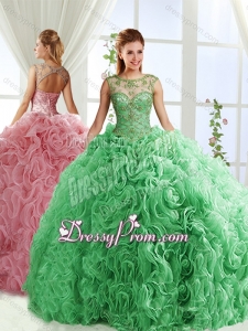 See Through Beaded Scoop Detachable Quinceanera Skirts with Rolling Flower
