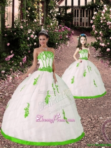 2015 Spring Appliques Princesita Dress in White and Spring Green