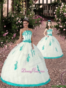 New Arrival Appliques Princesita Dress in White and Turquoise
