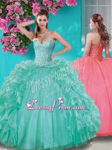 Fashionable Beaded and Ruffled Taffeta Quinceanera Dresses in Really Puffy