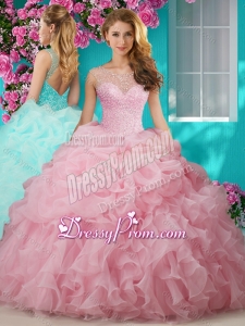 Lovely Beaded and Ruffled Big Puffy Quinceanera Dresses with See Through Scoop