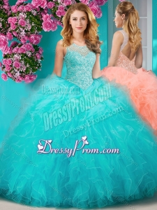 Sophisticated See Through Beaded Scoop Quinceanera Dress with Ruffles