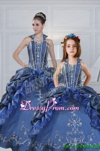 Classical Sweetheart Navy Blue Princesita Dresses with Embroidery