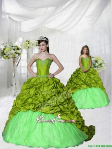 Most Popular Brush Train Olive Green Princesita Dress with Appliques and Pick Ups