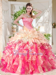 Cheap Big Puffy Colorful 2016 Quinceanera Dresses Gown with Beading and Ruffles