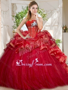 Discount Tulle Beaded and Ruffled 2016 Quinceanera Dress in Red