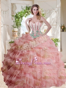 Fashionable Visible Boning Beaded Pink 2016 Quinceanera Dress in Organza