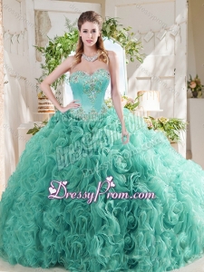 Luxurious Rolling Flower Big Puffy Mint 2016 Quinceanera Dress Gown with Beading