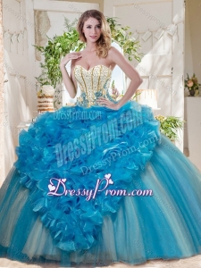 Visible Boning Really Puffy 2016 Quinceaner Dress with Ruffles and Beading