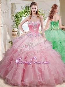 Wonderful Beaded and Ruffled Layer Big Puffy 2016 Quinceanera Dress in Baby Pink