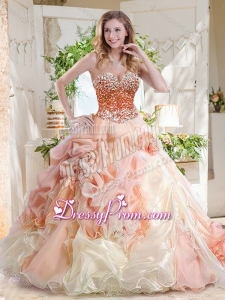 Fashionable Beaded and Bubble Latest Quinceanera Dress in Peach and White