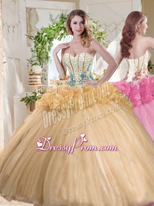 Gorgeous Beaded and Bubble Organza Latest Quinceanera Dress in Gold