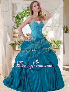 Lovely A Line Brush Train Taffeta Latest Quinceanera Gown with Beading and Bubbles