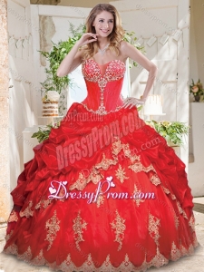 Luxurious Applique and Beaded Red Latest Quinceanera Dress with See Through Sweetheart