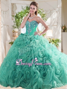 New Arrivals Rolling Flowers Mint Beautiful Quinceanera Dress with Beading