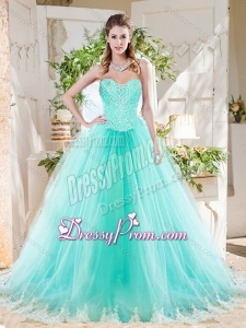 Romantic Beaded Bodice and Applique Tulle Latest Quinceanera Dress in Mint
