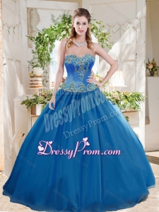 Romantic Big Puffy Blue Latest Quinceanera Dress with Beading and Appliques