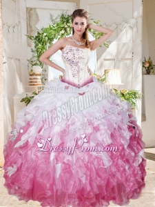 Wonderful Asymmetrical Big Puffy Latest Quinceanera Dress with Beading and Ruffles