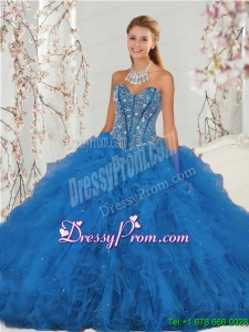 2015 Affordable and Detachable Beading and Ruffles Aqua Blue Quinceanera Dress Skirts