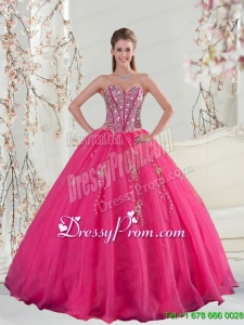 2015 Detachable Sweetheart Hot Pink Sequins and Appliques Quinceanera Dresses