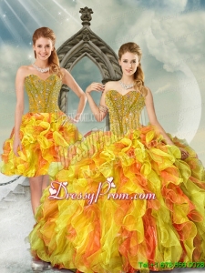 2015 Detachable Yellow and Orange Quinceanera Dress Skirts with Beading and Ruffles