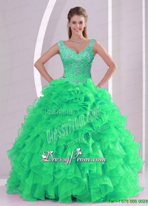 2015 Unique and Detachable Spring Green Quinceanera Dress Skirts with Beading and Ruffles