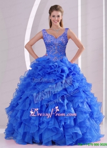 Custom Made Beading and Ruffles Royal Blue Sweet 16 Dresses