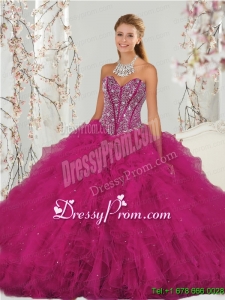 Unique and Custom Made Beading and Ruffles Dresses for Quince in Red for 2015