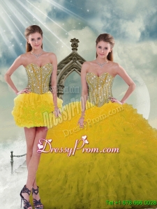 2015 Detachable and Elegant Spring Yellow Sweet 15 Dresses with Beading and Ruffles