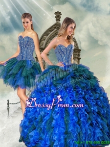 2015 Detachable and Exclusive Beading and Ruffles Quince Dresses in Royal Blue and Teal