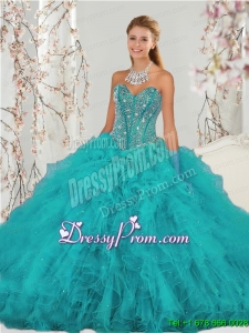 2015 Detachable and Fabulous Beading and Ruffles Sweet 15 Dresses in Turquoise