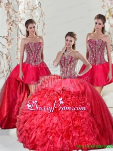 Detachable and Exclusive Beading and Ruffles Red Quinceanera Dresses for 2015