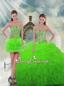 Detachable and Exclusive Beading and Ruffles Spring Green Dresses For Quinceanera