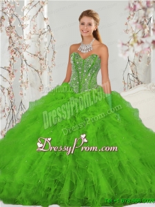 2015 Modern Beading and Ruffles Spring Green Sweet 15 Dresses