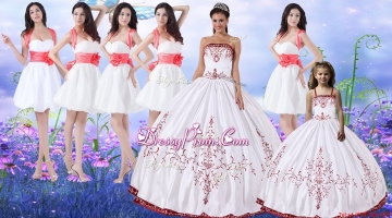 Classical Puffy Skirt Strapless Quinceanera Dress and Popular Embroidered Mini Qwuinceanera Dress and Best Red and White Short Dama Dresses