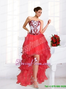 2015 Beautiful Coral Red Prom Dresses with Embroidery and Beaded