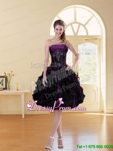 2015 Multi Color A Line Ruffled Strapless Knee length Prom Dress with Beading