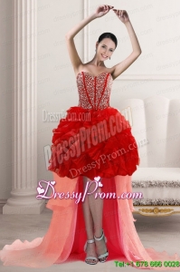 2015 Beautiful Cheap High Low Prom Dresses with Beading and Ruffles