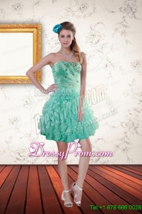 2015 Popular Cheap Apple Green Prom Dresses with Appliques and Ruffles
