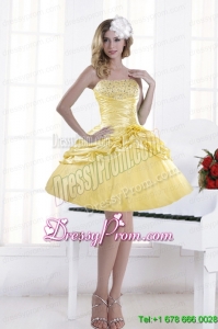 Cheap Perfect Strapless 2015 Prom Dresses with Pick Ups and Beading