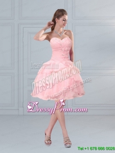 2015 Cute Baby Pink Sweetheart Short Prom Dresses with Ruffled Layers and Beading
