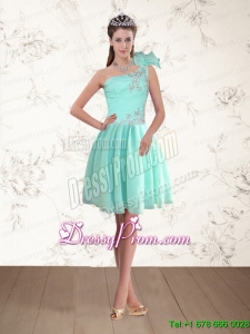 Discount Apple Green One Shoulder Short Prom Dresses with Beading