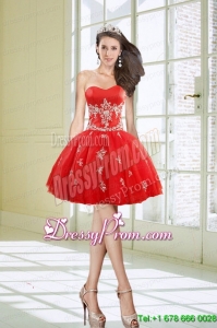 Hot Sale Ball Gown Sweetheart Appliques Red Short Prom Dresses for 2015