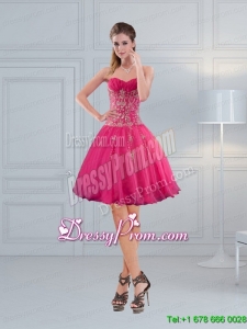 Perfect Sweetheart Hot Pink Short Prom Dresses with Embroidery and Beading