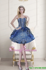 Popular Sweetheart Blue Embroidery and Beading Short Prom Dresses for 2015